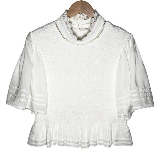 NWOT SOFT SURROUNDINGS Women’s Ivory Boho Smocked Lace collar top - Picture 1 of 3